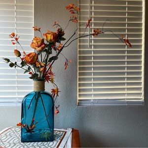 Blue Large Vase New Artificial Yellow Rose Flowers Arrangement | Vase & Flowers 